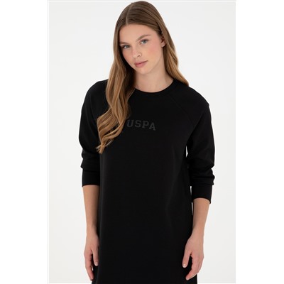 Kadın Siyah Sweatshirt Bisiklet Yaka Mini Boy Örme Elbise
