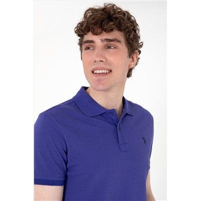 Erkek Slim Fit Polo Yaka Mavi Basic Tişört