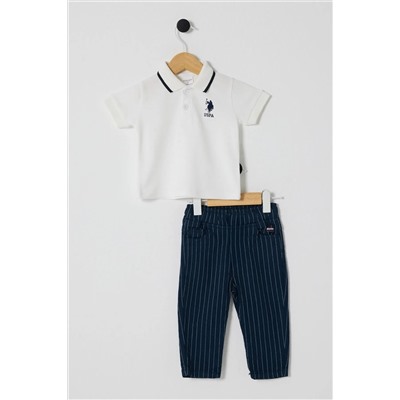 U.S. Polo Assn., U.S POLO ASSN ERKEK BEBEK 2Lİ PİKE T-SHIRT TAKIM Beyaz-lacivert