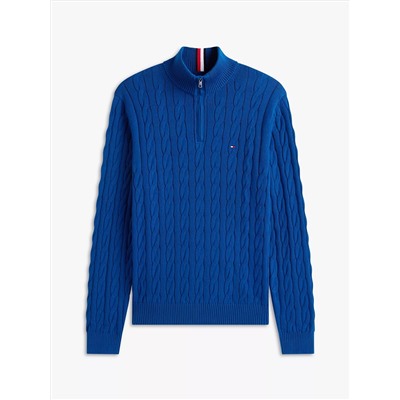 Cable Knit Mockneck Quarter-Zip Sweater