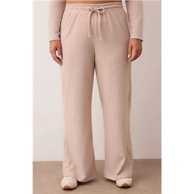 Bej Yumoş Crop ve Wide Leg/Geniş Paça Örme Alt Üst Takım TBBAW26CP00005