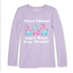 Girls Long Sleeve Glitter 'Don't Want Your Drama' Llamas Graphic Tee