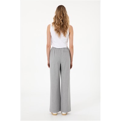 Kadın Gri Bel Detaylı Loose Fit Kanvas Pantolon