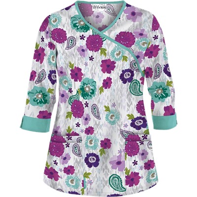 UA Tribal Dance Mint Condition 3/4 Sleeve Mock Wrap Scrub Top