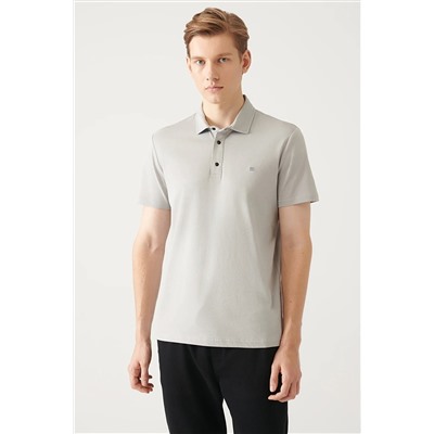Avva Erkek Gri %100 Pamuk Örme Standart Fit Normal Kesim 3 Çıt Çıtlı Polo Yaka T-shirt E001033