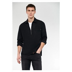 Mavi Fermuarlı Siyah Denim Gömlek Loose Fit / Bol Rahat Kesim 0210493-900