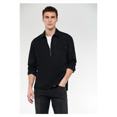 Mavi Fermuarlı Siyah Denim Gömlek Loose Fit / Bol Rahat Kesim 0210493-900