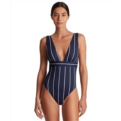 Lauren Ralph Lauren Women's Striped V-Neck One-Piece Swimsuit