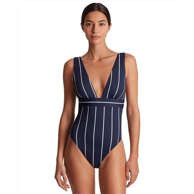 Lauren Ralph Lauren Women's Striped V-Neck One-Piece Swimsuit