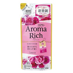 LION Soflan Aroma Rich Catherine Кондиционер для белья дезодорирующий с натуральными ароматическими маслами розы, пиона и апельсина, сменный блок 400 мл.