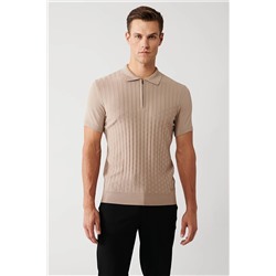 Avva Erkek Vizon Fermuarlı Polo Yaka Dokulu Standart Fit Normal Kesim Rayon Triko T-shirt A32y5028 A32Y5028