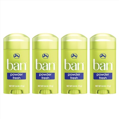 Ban Powder Fresh 24-hour Invisible Antiperspirant, 2.6oz Solid Deodorant, Underarm Wetness Protection, with Odor-fighting Ingredients (4 Pack)