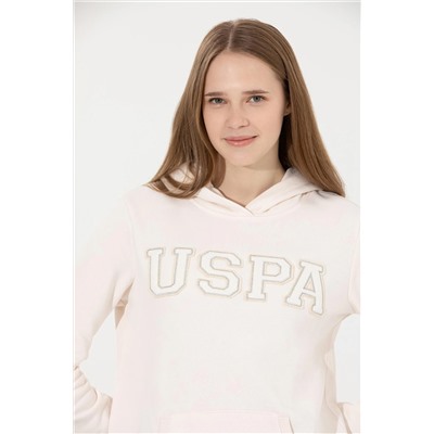 Kadın Ekru Kapüşonlu Basic Sweatshirt