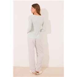Pijama largo viscosa canalé verde rayas