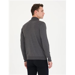 Gri Melanj Slim Fit Balıkçı Yaka Basic Triko Kazak