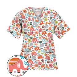 UA Beautiful Day Silver V-Neck Print Scrub Top