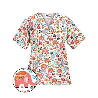 UA Beautiful Day Silver V-Neck Print Scrub Top