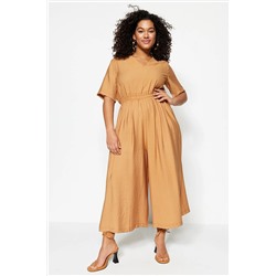 Trendyol Curve Camel Dokuma Beli Lastikli Tulum TBBSS22BG0017