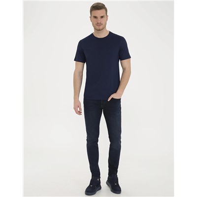 Koyu Lacivert Slim Fit Bisiklet Yaka Basic Tişört