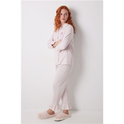 Pijama camisero largo 100% algodón rosa cuadros