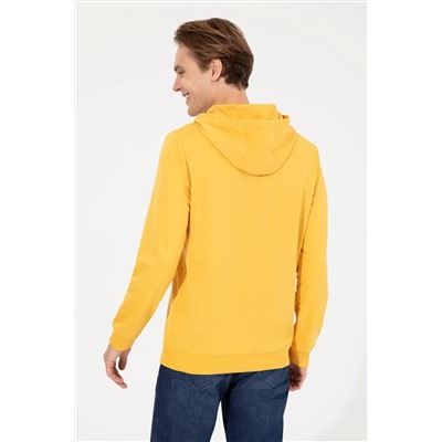 Erkek Safran Kapüşonlu Basic Sweatshirt