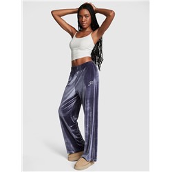 PINK VELOUR SHINE LOGO WIDE-LEG PANTS