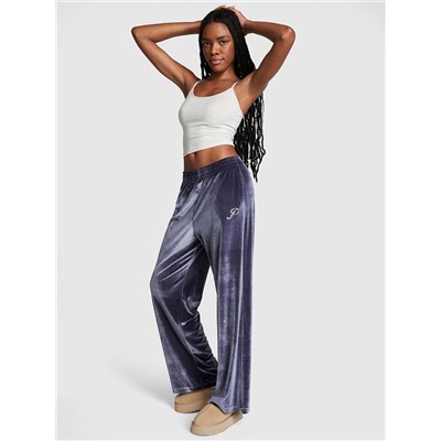 PINK VELOUR SHINE LOGO WIDE-LEG PANTS