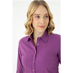 Kadın Violet Uzun Kollu Basic Gömlek