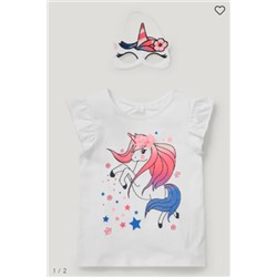 Einhorn - Set - Kurzarmshirt und Maske - 2 teilig