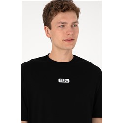 Erkek Oversize Fit Bisiklet Yaka Siyah Tişört