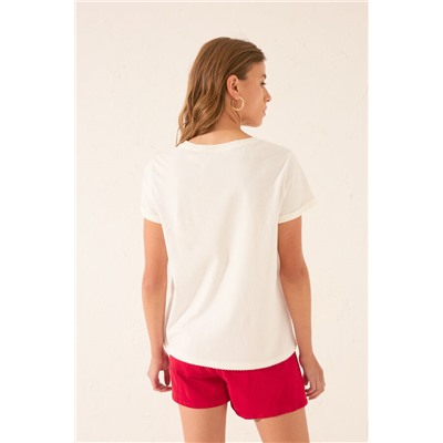Camiseta manga corta 100% algodón blanco bordado