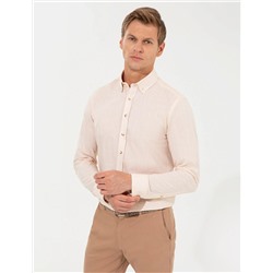 Açık Sarı Slim Fit Uzun Kollu Gömlek