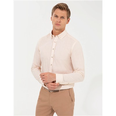 Açık Sarı Slim Fit Uzun Kollu Gömlek