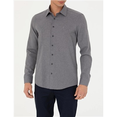 Antrasit Slim Fit Uzun Kollu Gömlek