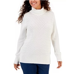 KAREN SCOTT Women's Cable-Knit Turtleneck Cotton Sweater, Created for Macy's