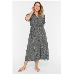 Trendyol Curve Siyah Desenli Dokuma Önden Düğmeli Gömlek Elbise TBBSS22EL1607