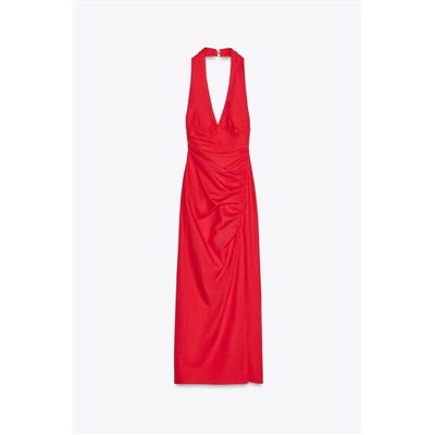 DRAPED MIDI DRESS LINEN BLEND