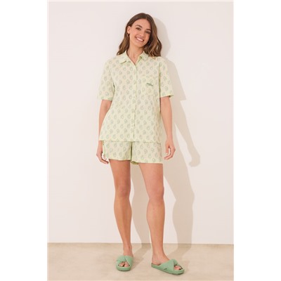 Pijama corto camisero algodón Paisley verde