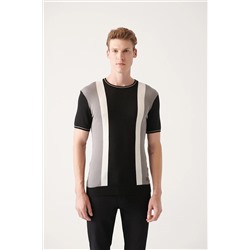 Avva Erkek Siyah Bisiklet Yaka Renk Bloklu Ribanalı Standart Fit Normal Kesim Triko T-shirt A31y5118 A31Y5118