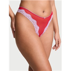 Tease Mesh Lace-Trim High-Leg Thong Panty