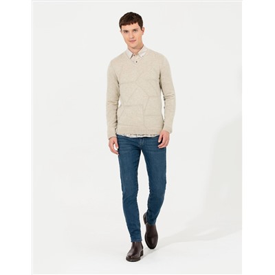 Kum Melanj Slim Fit V Yaka Triko Kazak