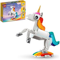 Lego Creator 3 in 1 Magical Unicorn Toy to Seahorse to Peacock 31140, Rainbow Animal Figures, Unicorn Gift for Girls and Boys, Buildable Toys