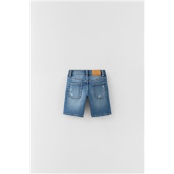 STRAIGHT DESTROYED DENIM BERMUDA SHORTS