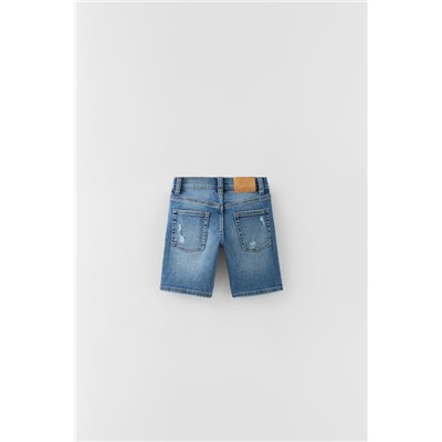 STRAIGHT DESTROYED DENIM BERMUDA SHORTS