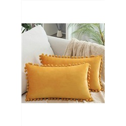 Bc Home 2'li Hardal Minik Ponponlu Kırlent Kılıfı Kadife Görünümlü 2 Adet 30 X 50cm PMSP3050