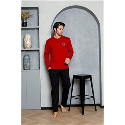 AHENGİM Erkek Pijama Takımı Interlok Omuz Ara Biyeli Ekoseli Pamuklu Mevsimlik M70132275 1-2-10001218
