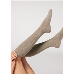 Lange gerippte Damensocken mit Wolle und Cashmere