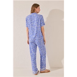 Pijama camisero largo print flores azul