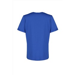 Mavi Bisiklet Yaka Baskılı %100 Pamuk Örme T-Shirt TBBSS22TS2095