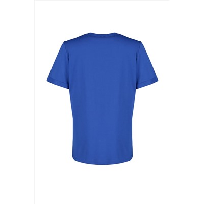 Mavi Bisiklet Yaka Baskılı %100 Pamuk Örme T-Shirt TBBSS22TS2095